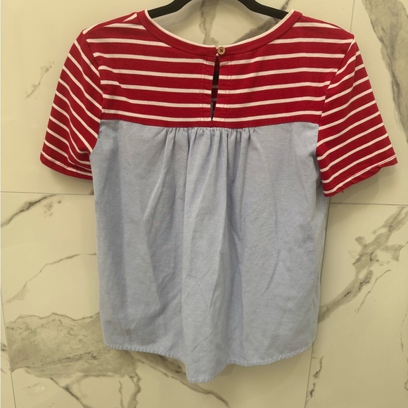 Anthropologie Elis Peplum Top Red and Light Blue Striped Short Sleeve Top - Picture 3 of 6